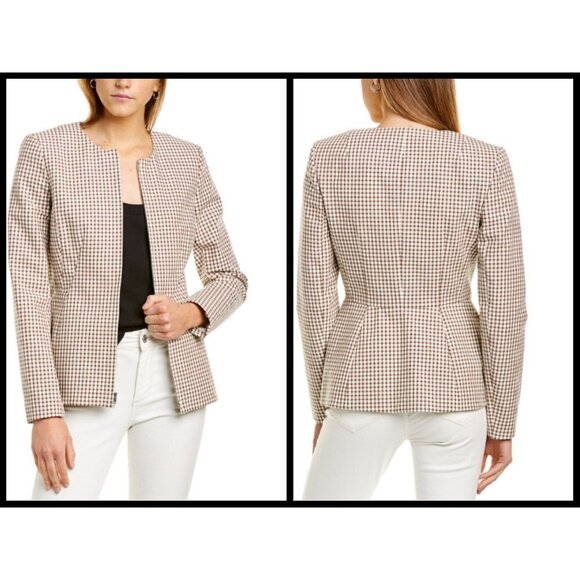 💕THEORY💕 Check Zip-Front Sculptured Jacket Grid Street Ivory Checker Print NWT - Picture 10 of 16
